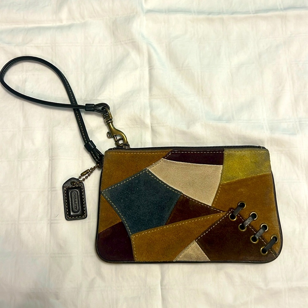 Coach wristlet in suede pattern